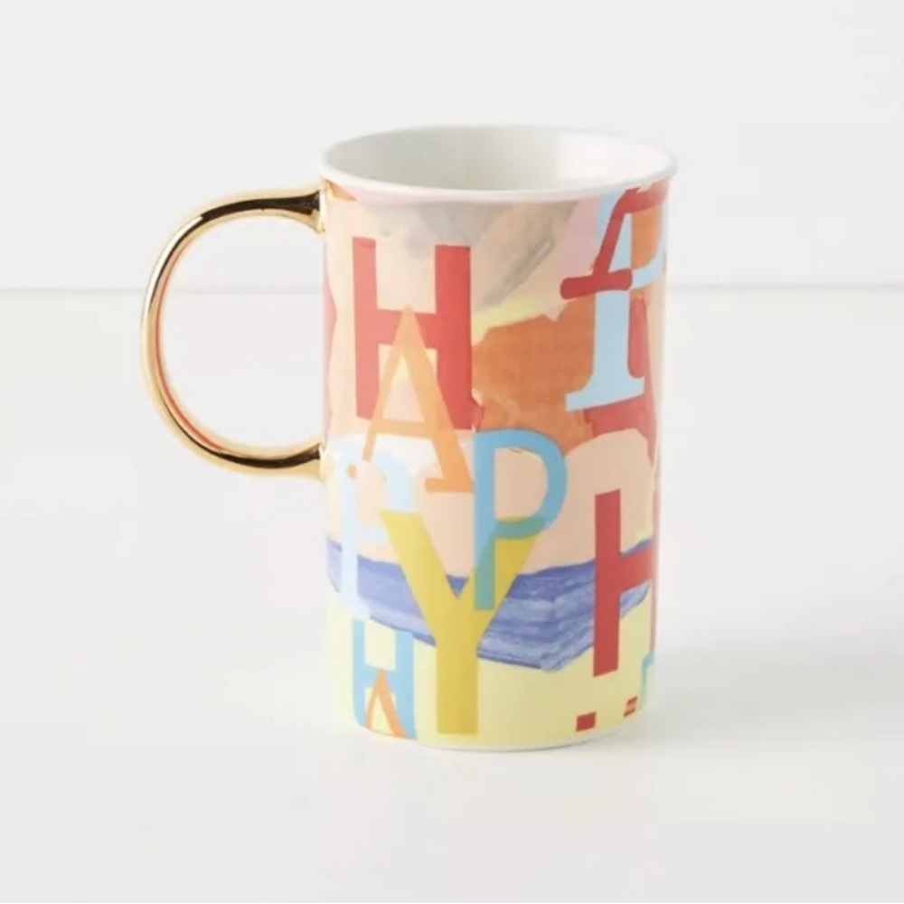 Anthropologie Happy Mug Latte Coffee Tea Stoneware‎ Brand New